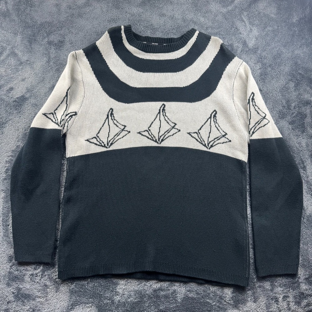 Volcom Mike Ravelson Knit Sweater Black Cream Geometric Mens Large L Streetwear